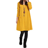 EaseHut Vintage Women Winter Dress V-neck Long Sleeve Loose Casual Fall 5XL Plus Size Dress Retro Ladies Autumn Tube Midi Dress