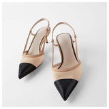Fashion Thin Heel Sandals Shoes Women Pointed Toe Slingback Sandals For Women Party Shoes Slip On Mule Shoes Elegant Pumps Shoes