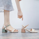 Women Buckle Strap Soft Synthetic Leather Thick Heel Shoes