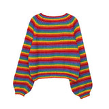 Women's Lazy Fashion Round Neck Rainbow Striped Pullover