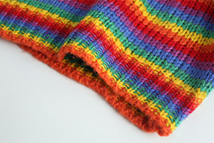 Women's Lazy Fashion Round Neck Rainbow Striped Pullover