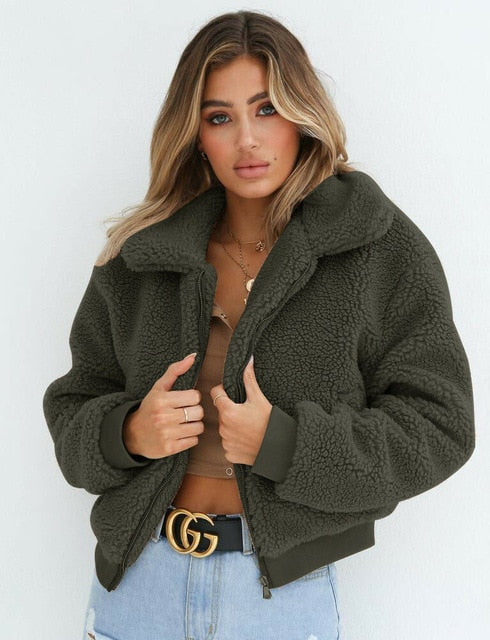 2019 Winter New Arrival Women Fleece Parka Jacket Coat Ladies Tops Overcoat Outwear Thick Warm Teddy Bear Pocket Cardigan Coat