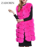 ZADORIN 90cm Luxury Women Faux Fur Jackets Sleeveless Slim Long Faux Fur Vest Gilet Furry Warm Winter Overcoat Women Plus Size