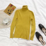 2019 Knitted Women high neck Sweater Pullovers Turtleneck Autumn Winter Basic Women Sweaters Slim Fit Black