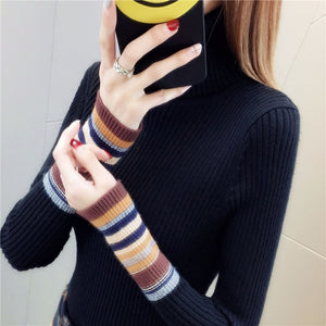 Elastic Sweaters Long-Sleeve Female Pullovers Turtleneck Winter Autumn Women Clothes Jumper  Streetwear Knitted Tops Black Red S