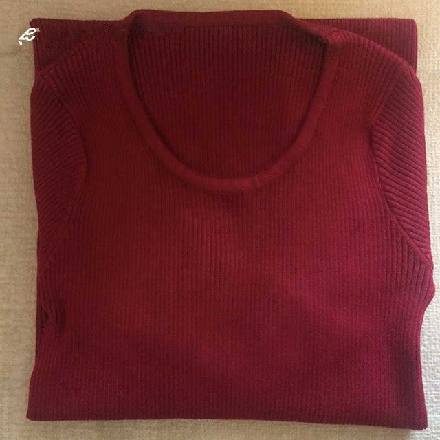 PEONFLY Autumn Elastic Long Sleeve Sweaters Female Pullover Turtleneck Women Pullovers Jumper Streetwear Knitted Tops BLACK RED
