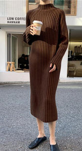 Women Winter basic Long Sweater Dress Turtleneck long sleeve Elegant solid color brief slim Knitted dresses pullovers