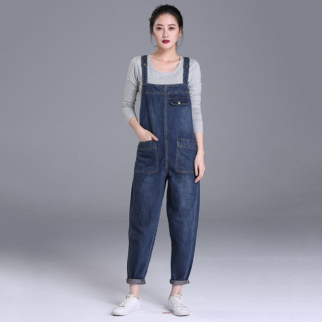 BOoDinerinle Plus Size 8XL Women's Denim Overalls Women Autumn 2019 Fashion Black Wide Leg Pants Women's Loose Casual Jumpsuit