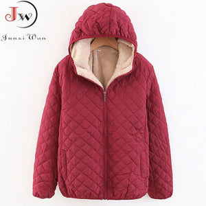 Women Autumn Winter Parkas Coat Jackets Female Lamb Hooded Plaid Long Sleeve Warm Winter Jacket Plus Size S~3XL casaco feminino