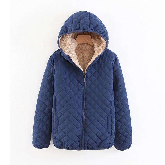 Women Autumn Winter Parkas Coat Jackets Female Lamb Hooded Plaid Long Sleeve Warm Winter Jacket Plus Size S~3XL casaco feminino