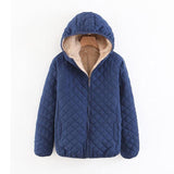 Women Autumn Winter Parkas Coat Jackets Female Lamb Hooded Plaid Long Sleeve Warm Winter Jacket Plus Size S~3XL casaco feminino