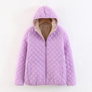 Women Autumn Winter Parkas Coat Jackets Female Lamb Hooded Plaid Long Sleeve Warm Winter Jacket Plus Size S~3XL casaco feminino