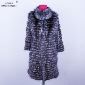 Linhaoshengyue  2018NEW HOT   fox fur long coat Wool  knit liner withstylish stand collar
