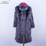 Linhaoshengyue  2018NEW HOT   fox fur long coat Wool  knit liner withstylish stand collar