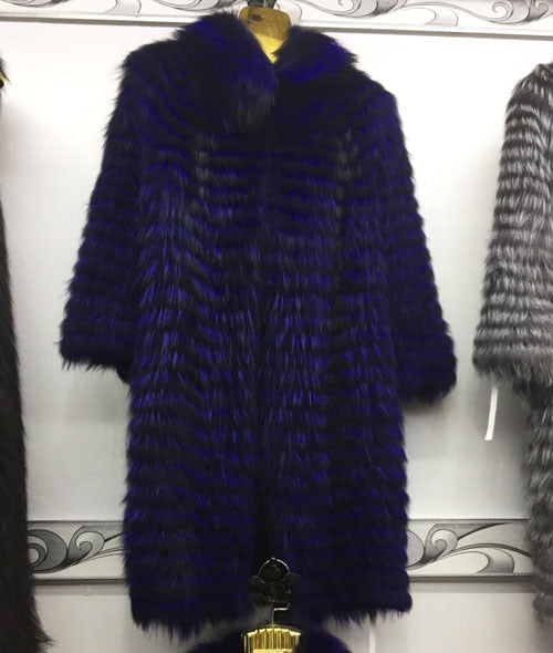Linhaoshengyue  2018NEW HOT   fox fur long coat Wool  knit liner withstylish stand collar