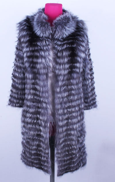 Linhaoshengyue  2018NEW HOT   fox fur long coat Wool  knit liner withstylish stand collar
