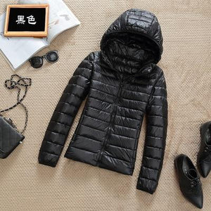 Woman Autumn winter Hooded Jacket high quality White Duck Down Coat Female Overcoat Ultra Light Solid Jackets Portable Parkas