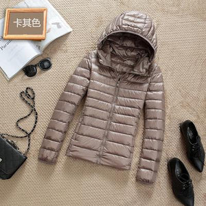 Woman Autumn winter Hooded Jacket high quality White Duck Down Coat Female Overcoat Ultra Light Solid Jackets Portable Parkas