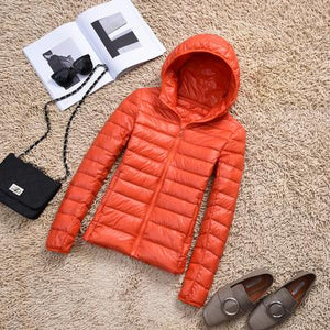 Woman Autumn winter Hooded Jacket high quality White Duck Down Coat Female Overcoat Ultra Light Solid Jackets Portable Parkas