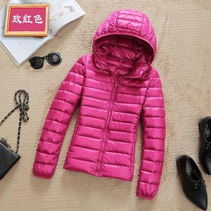 Woman Autumn winter Hooded Jacket high quality White Duck Down Coat Female Overcoat Ultra Light Solid Jackets Portable Parkas