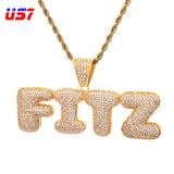 Custom Name Iced Out Bubble Letters  Pendants Necklaces Men's Hip Hop Jewelry With Gold Silver Cuban Chain