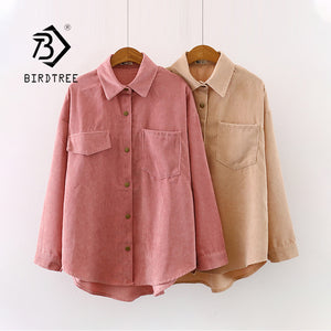 Women Solid Corduroy Batwing Sleeve Vintage Blouse Collar Loose