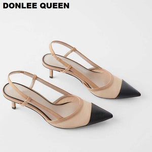 Fashion Thin Heel Sandals Shoes Women Pointed Toe Slingback Sandals For Women Party Shoes Slip On Mule Shoes Elegant Pumps Shoes