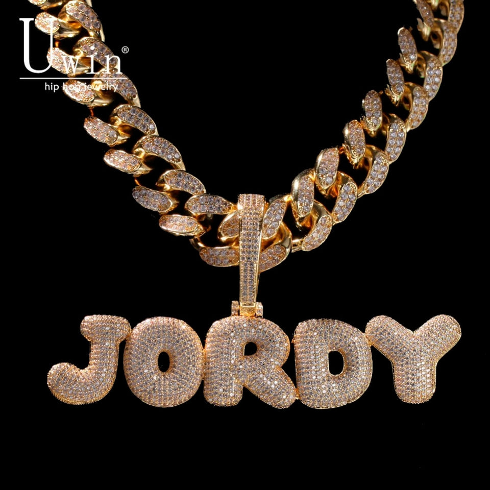 Custom Bubble Letters Necklace With 20mm Cuban Chain Name