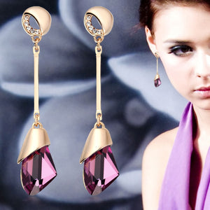 Geometric Crystal Gold Color Water Drop Earrings