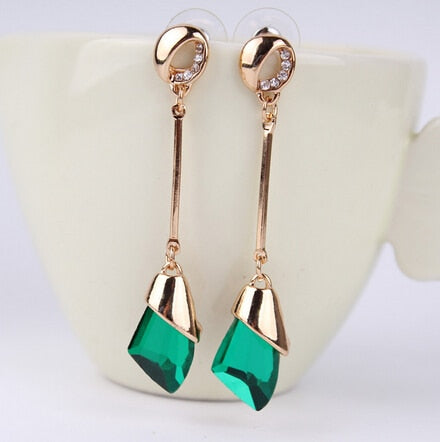 Geometric Crystal Gold Color Water Drop Earrings