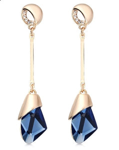 Geometric Crystal Gold Color Water Drop Earrings