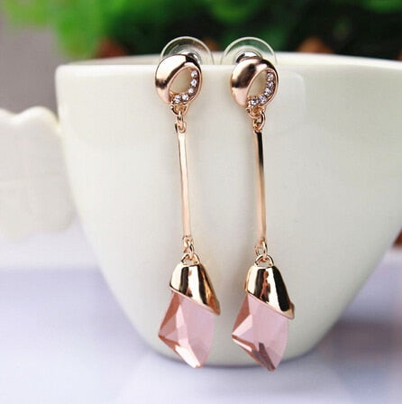 Geometric Crystal Gold Color Water Drop Earrings