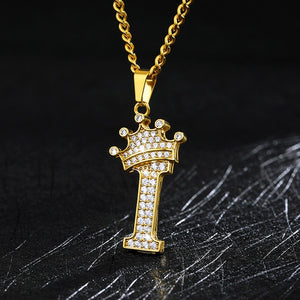 Zircon Crown Initials Alphabet Necklace Bubble Letter Chain Necklaces