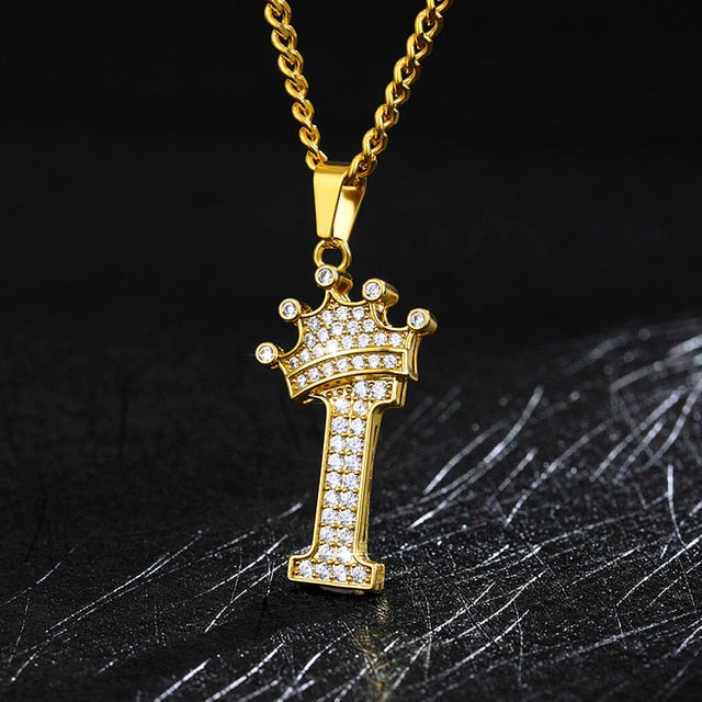 Zircon Crown Initials Alphabet Necklace Bubble Letter Chain Necklaces