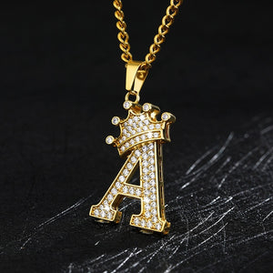 Zircon Crown Initials Alphabet Necklace Bubble Letter Chain Necklaces