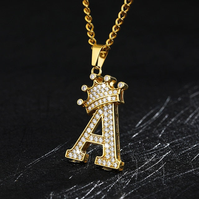 Zircon Crown Initials Alphabet Necklace Bubble Letter Chain Necklaces