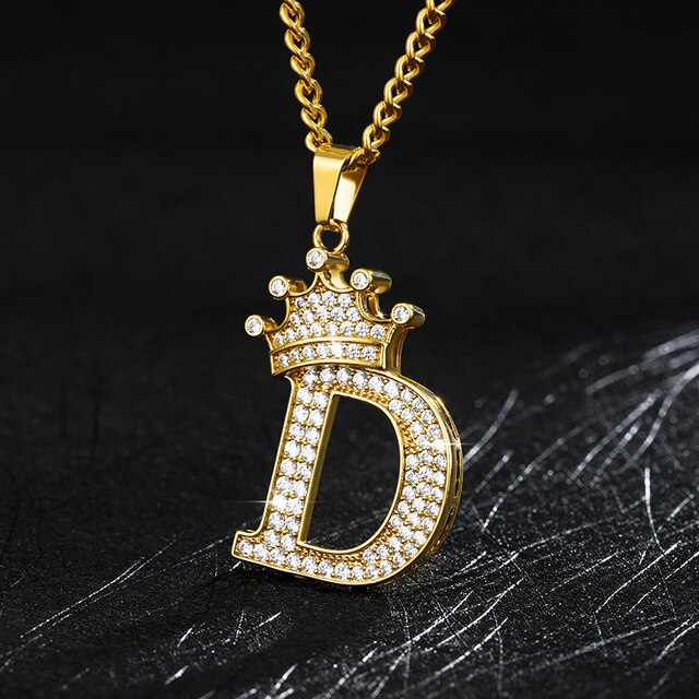 Zircon Crown Initials Alphabet Necklace Bubble Letter Chain Necklaces