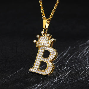 Zircon Crown Initials Alphabet Necklace Bubble Letter Chain Necklaces