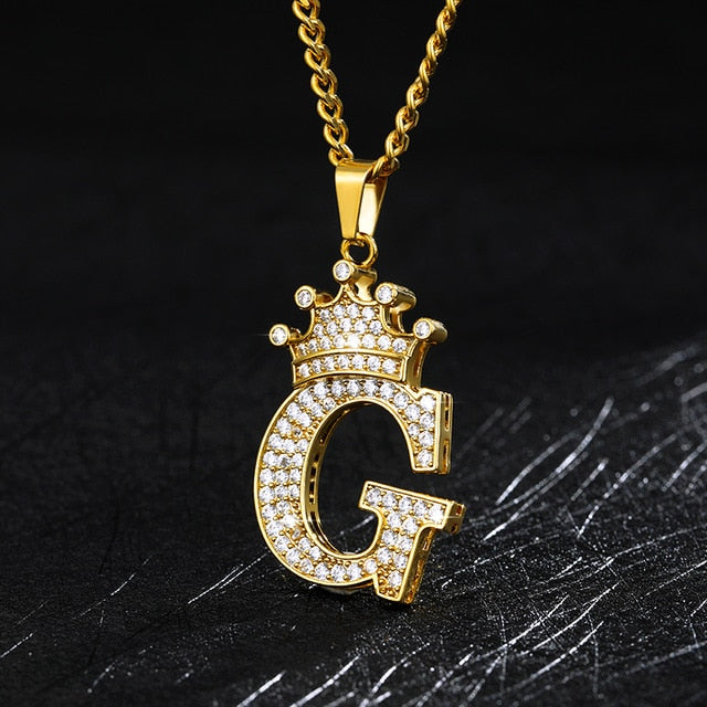 Zircon Crown Initials Alphabet Necklace Bubble Letter Chain Necklaces