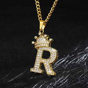 Zircon Crown Initials Alphabet Necklace Bubble Letter Chain Necklaces