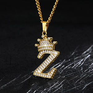 Zircon Crown Initials Alphabet Necklace Bubble Letter Chain Necklaces