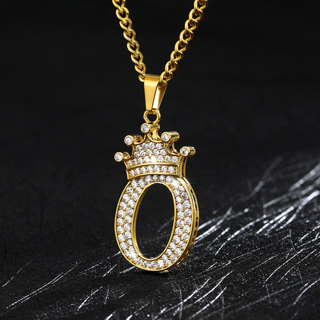 Zircon Crown Initials Alphabet Necklace Bubble Letter Chain Necklaces