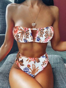 Sexy Bandeau V-Neck Bikini Swimsuit