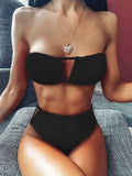 Sexy Bandeau V-Neck Bikini Swimsuit