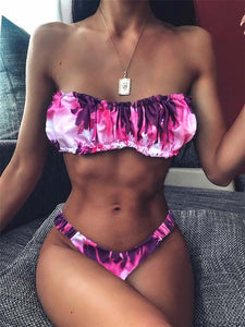 Sexy Bandeau V-Neck Bikini Swimsuit