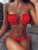 Sexy Bandeau V-Neck Bikini Swimsuit