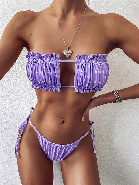 Sexy Bandeau V-Neck Bikini Swimsuit