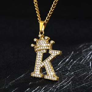 Zircon Crown Initials Alphabet Necklace Bubble Letter Chain Necklaces