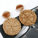 27 Style Korean Handmade Wooden Straw Weave Geometric Long Earrings
