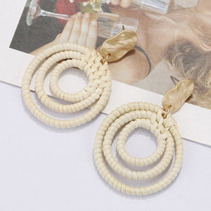 27 Style Korean Handmade Wooden Straw Weave Geometric Long Earrings